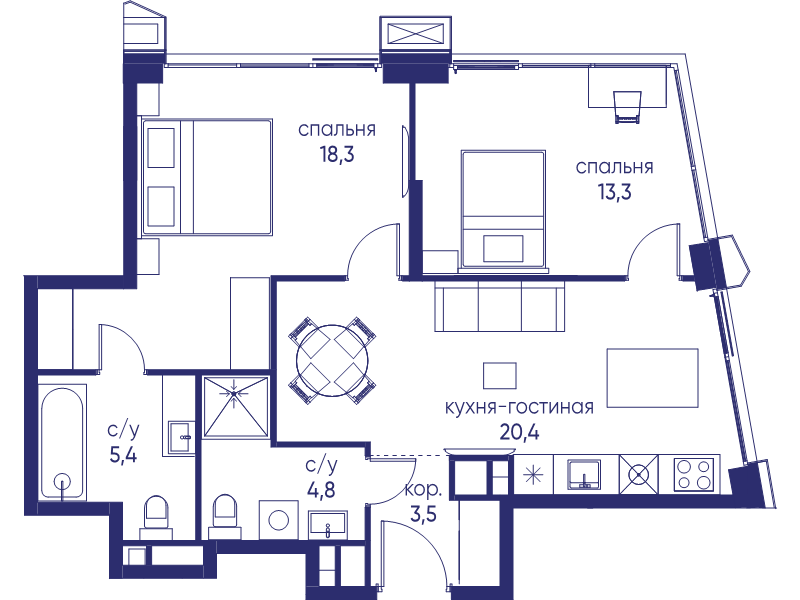 3 ккв (Евро) 65,7 м²