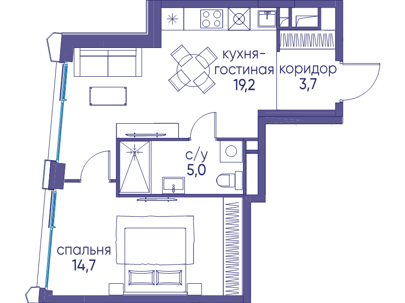 2 ккв (Евро) 42,6 м²
