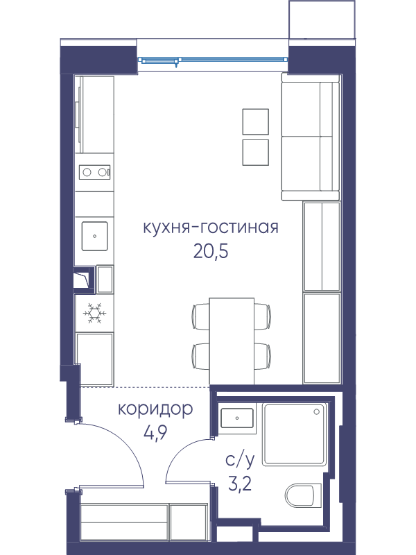Студия 28,6 м²