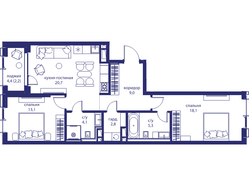 3 ккв (Евро) 75,3 м²