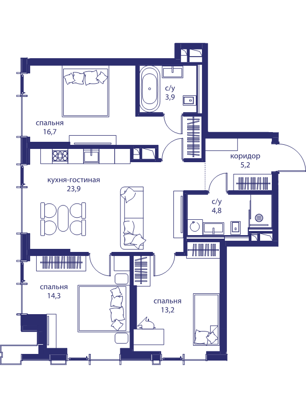 4 ккв (Евро) 82 м²