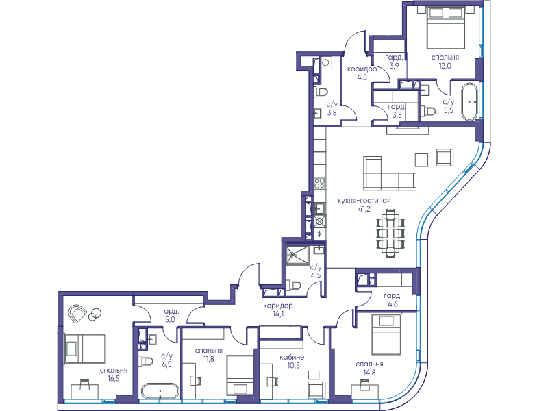 6 ккв (Евро) 162,9 м²