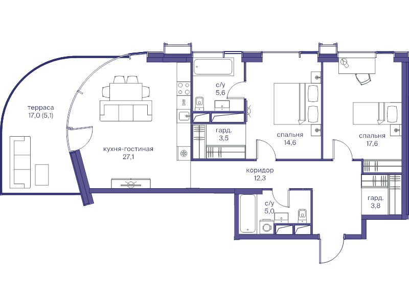 3 ккв (Евро) 94,6 м²