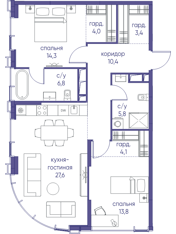 3 ккв (Евро) 90,2 м²