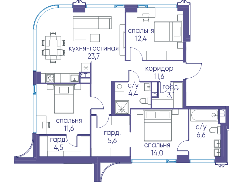 4 ккв (Евро) 97,5 м²