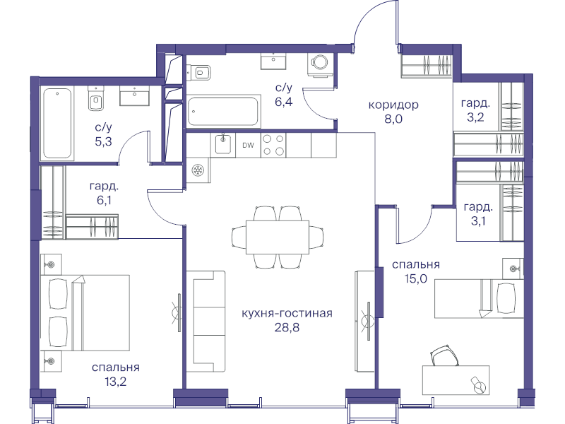 3 ккв (Евро) 89,1 м²