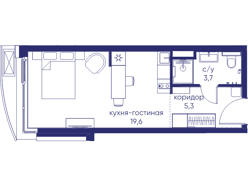 Студия 28,6 м²