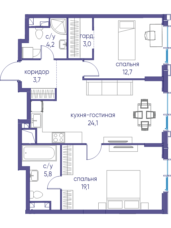 3 ккв (Евро) 72,6 м²