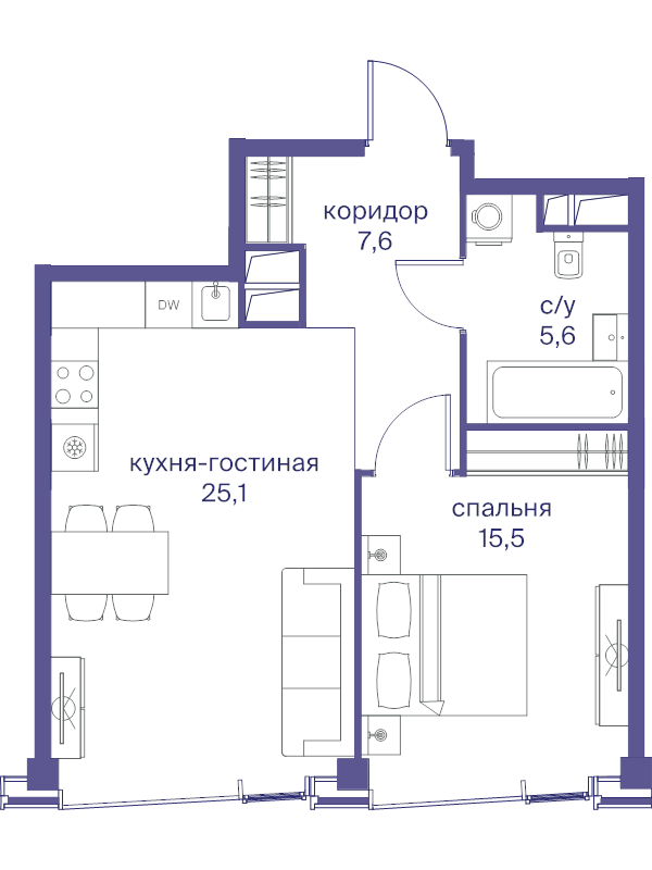 2 ккв (Евро) 53,8 м²