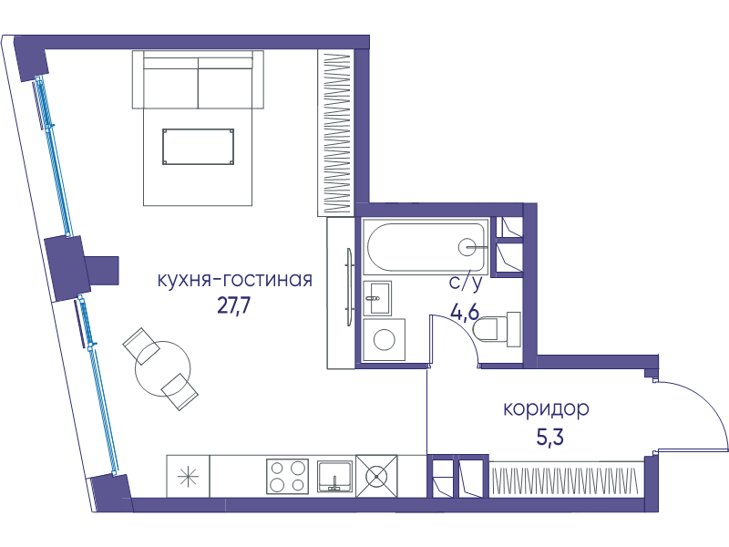 Студия 37,6 м²
