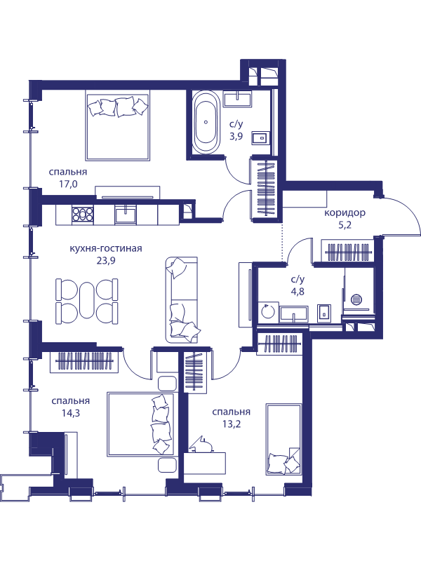 4 ккв (Евро) 82,3 м²