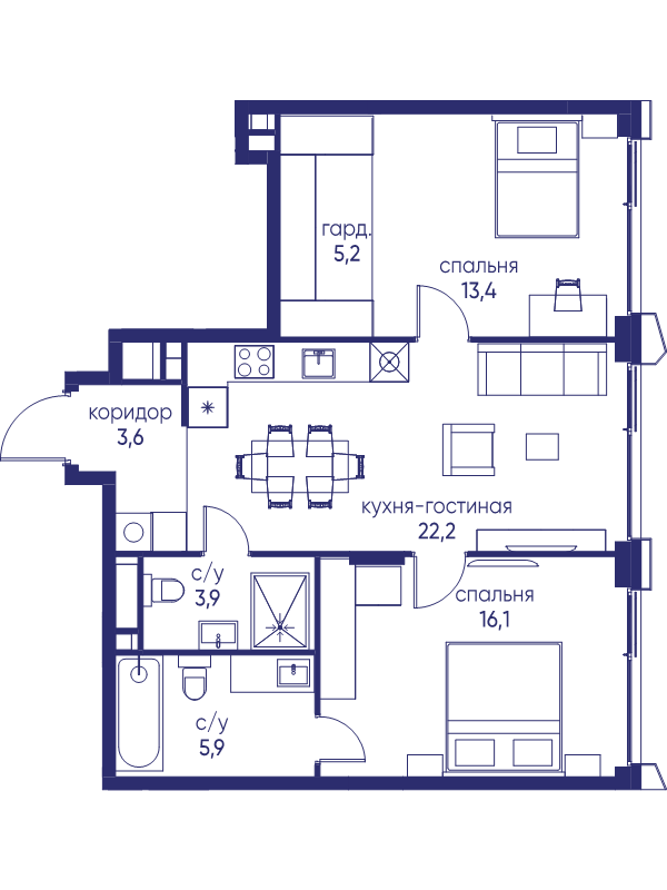 3 ккв (Евро) 70,3 м²