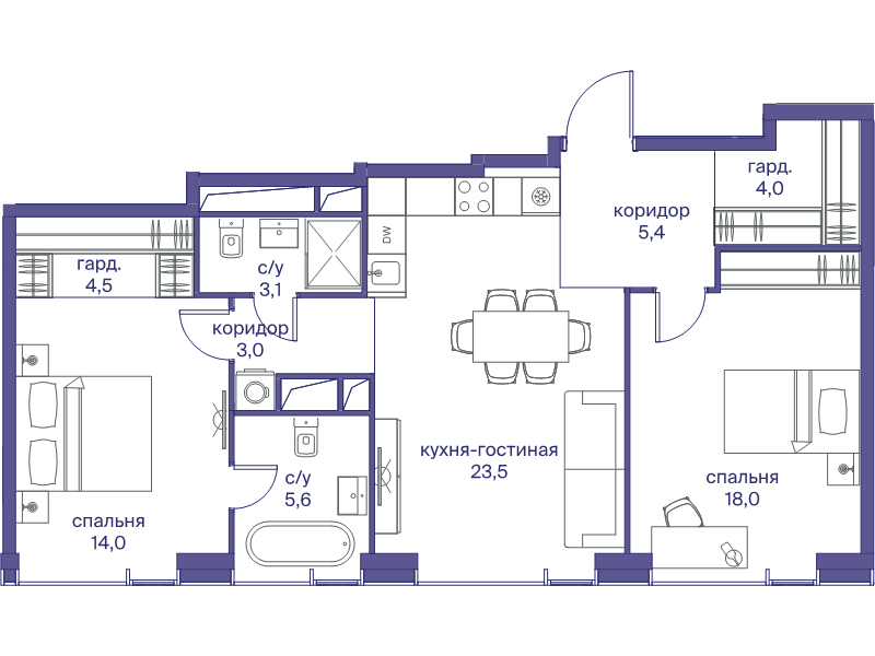 3 ккв (Евро) 81,1 м²