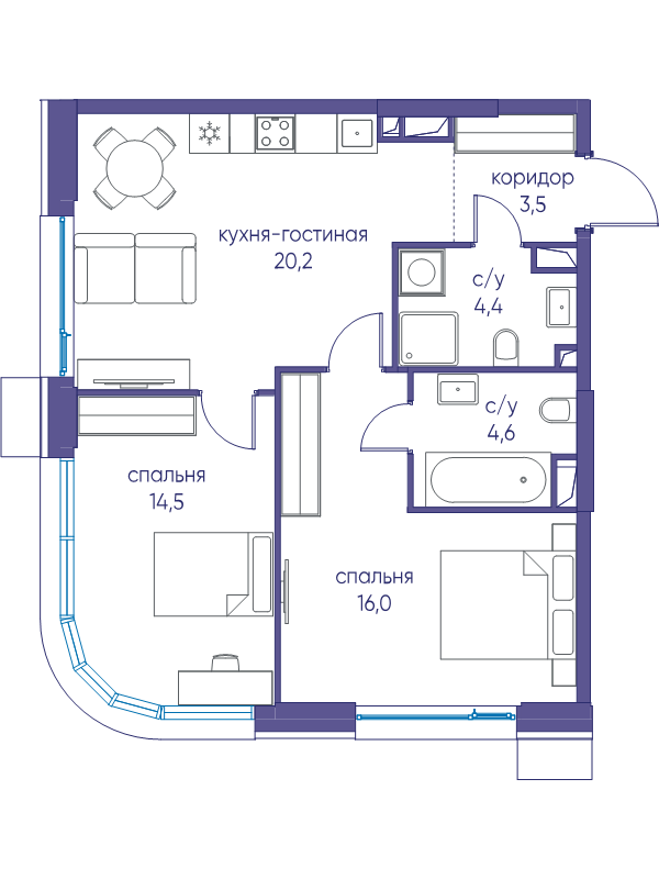 3 ккв (Евро) 63,2 м²