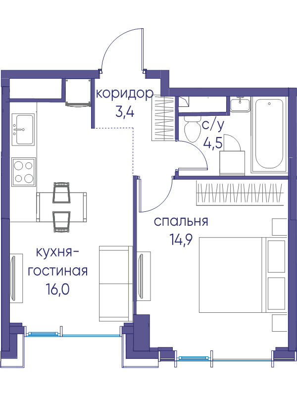2 ккв (Евро) 38,8 м²