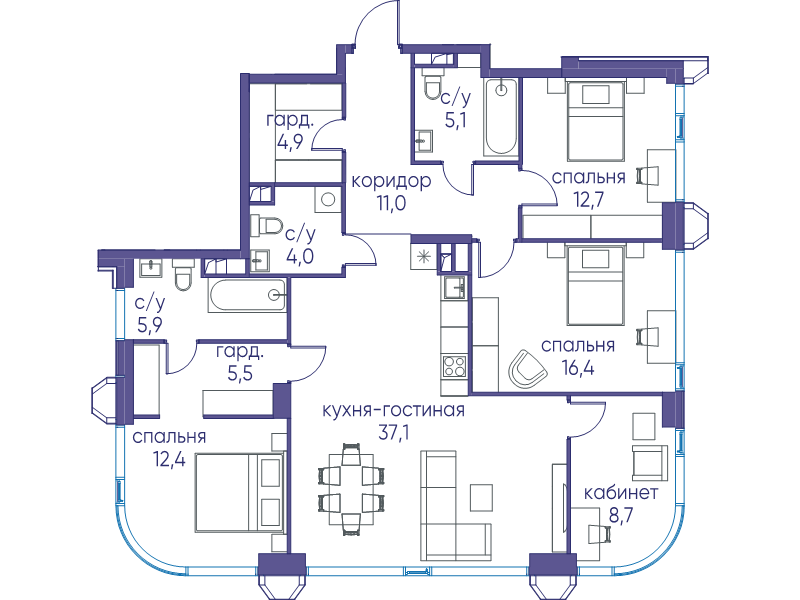 5 ккв (Евро) 123,7 м²