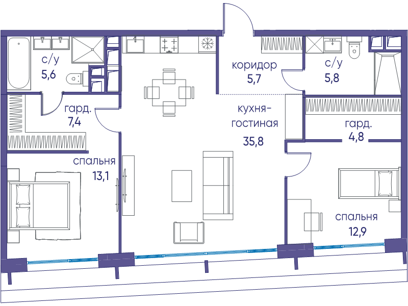 3 ккв (Евро) 91,1 м²