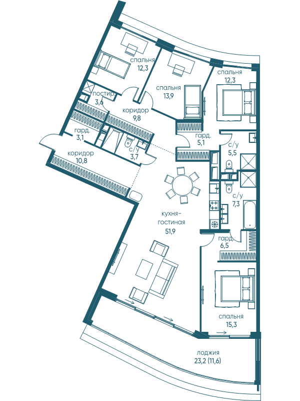 5 ккв (Евро) 172,7 м²
