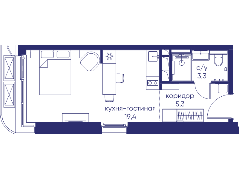 Студия 28 м²