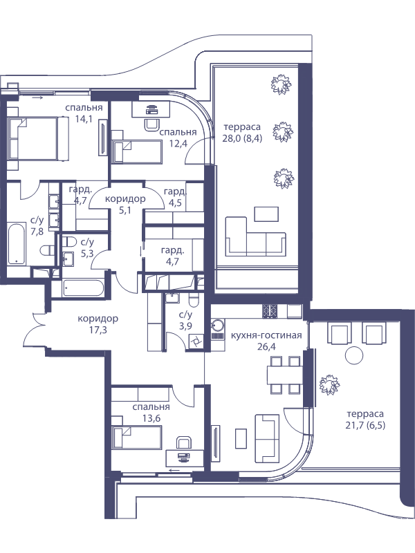 4 ккв (Евро) 134,7 м²