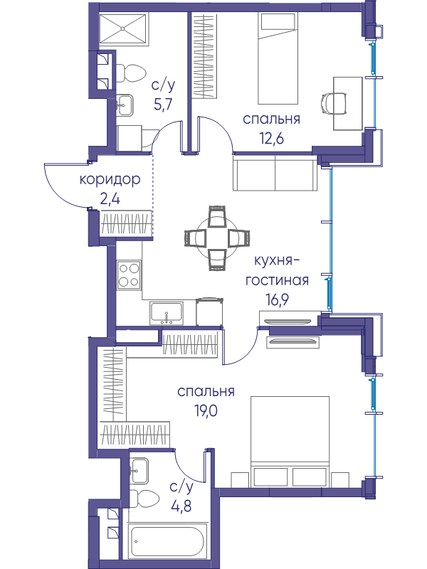 3 ккв (Евро) 61,4 м²