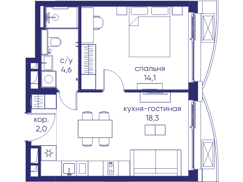 2 ккв (Евро) 39 м²