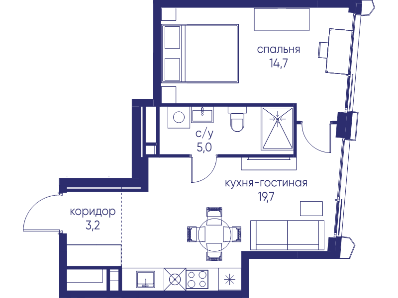 2 ккв (Евро) 42,6 м²