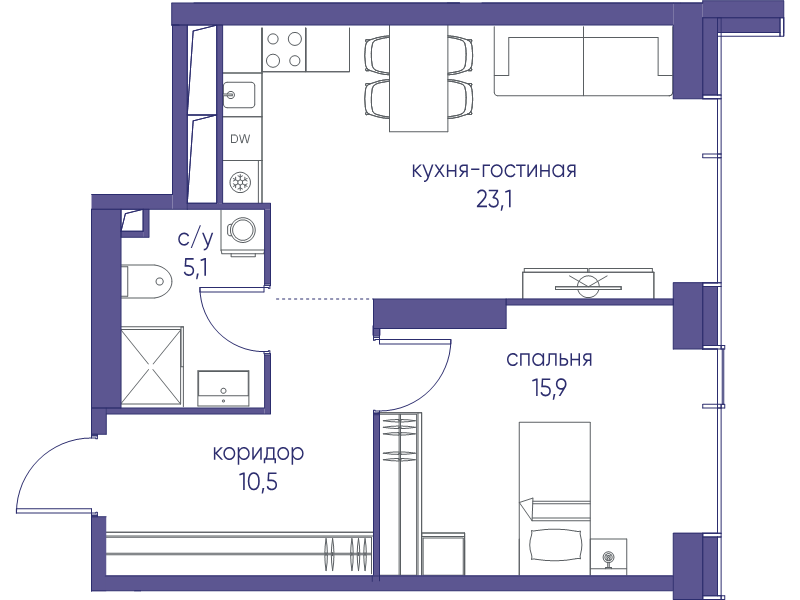 2 ккв (Евро) 54,6 м²