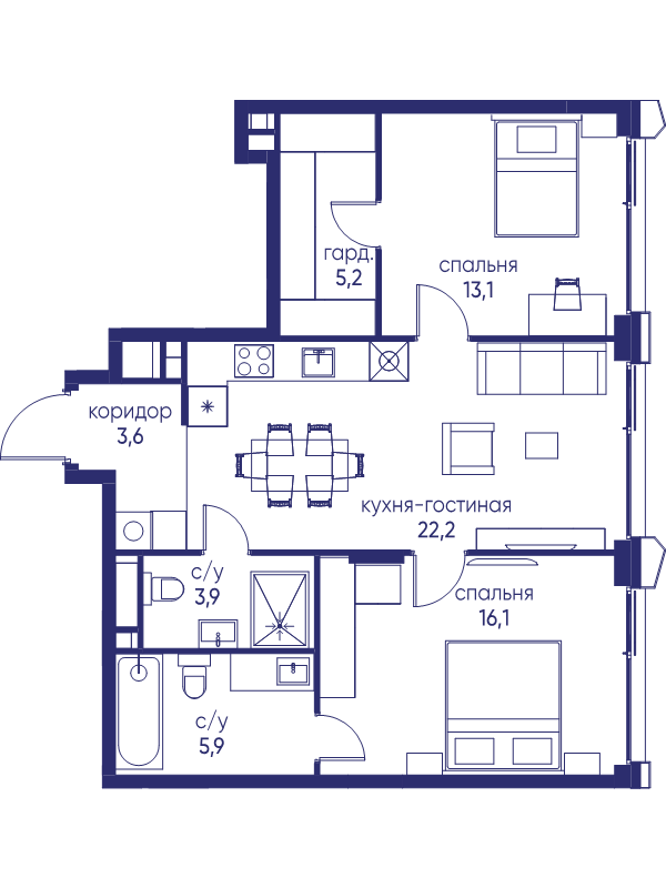 3 ккв (Евро) 70 м²