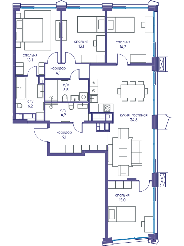 5 ккв (Евро) 124,9 м²