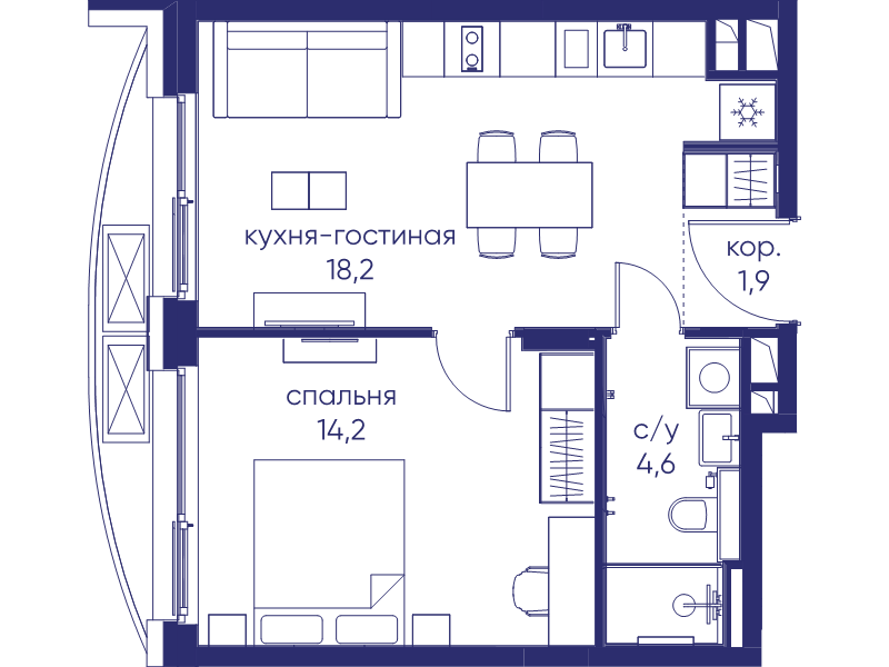 2 ккв (Евро) 38,9 м²