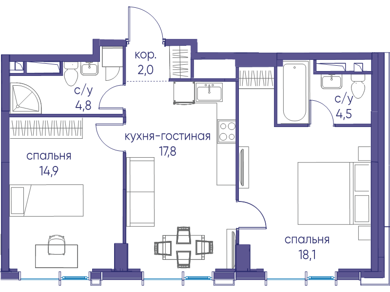 3 ккв (Евро) 62,1 м²
