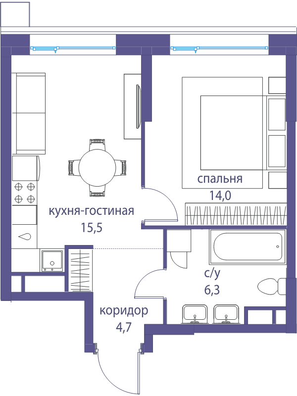 2 ккв (Евро) 40,5 м²