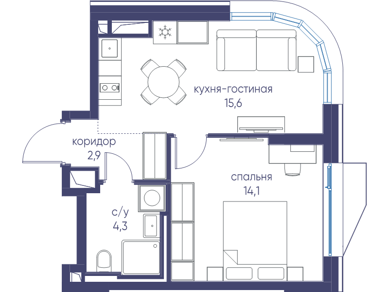 2 ккв (Евро) 36,9 м²