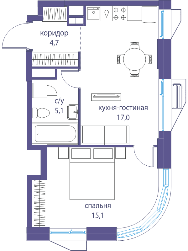 2 ккв (Евро) 41,9 м²