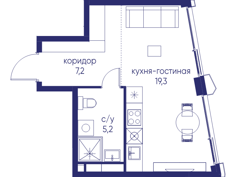 Студия 31,7 м²