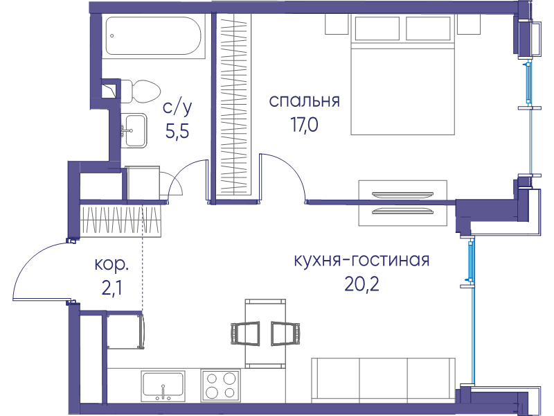 2 ккв (Евро) 44,8 м²