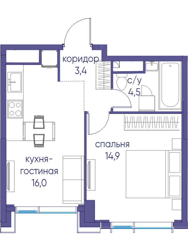 2 ккв (Евро) 38,8 м²
