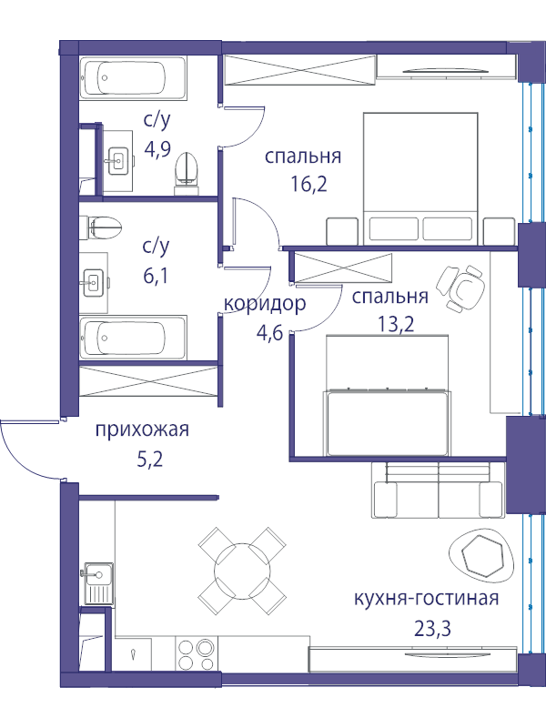 3 ккв (Евро) 73,9 м²