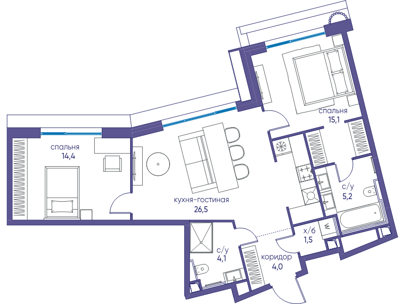 3 ккв (Евро) 70,5 м²