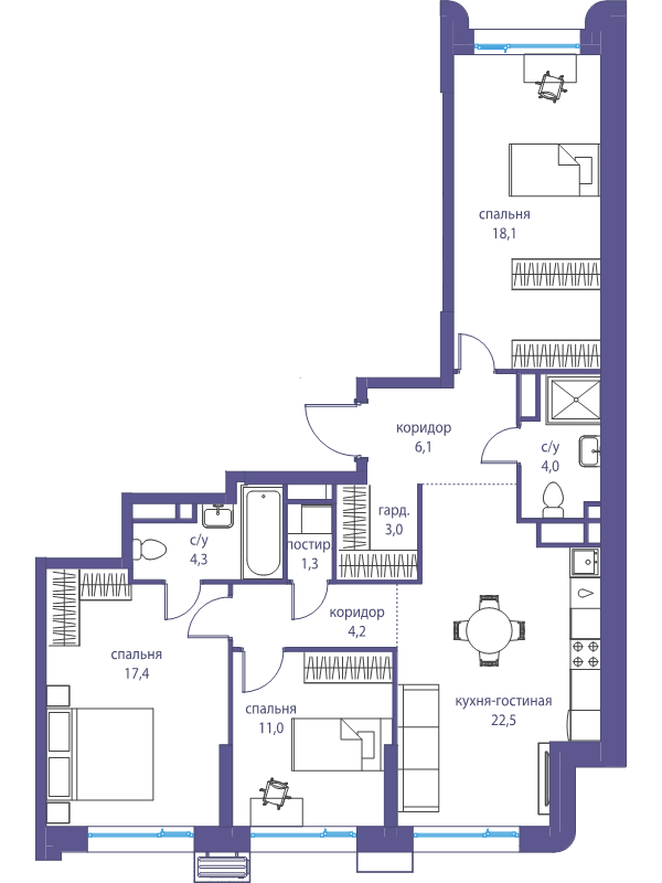 4 ккв (Евро) 91,9 м²