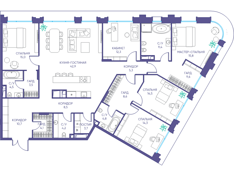 6 ккв (Евро) 191,7 м²