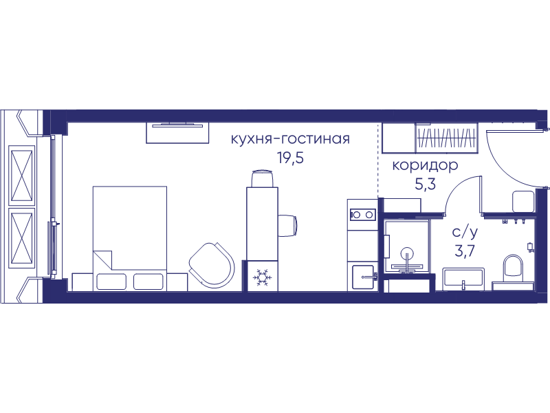Студия 28,5 м²