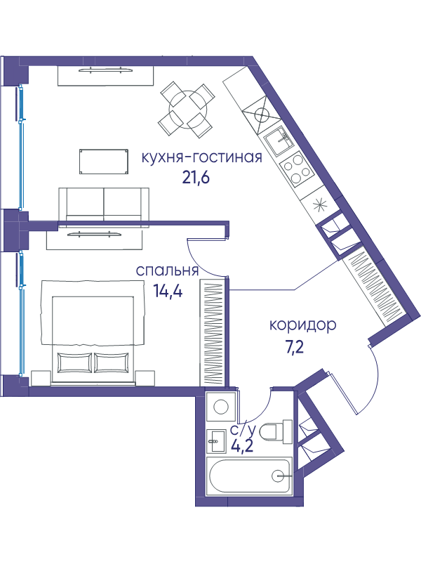 2 ккв (Евро) 47,4 м²