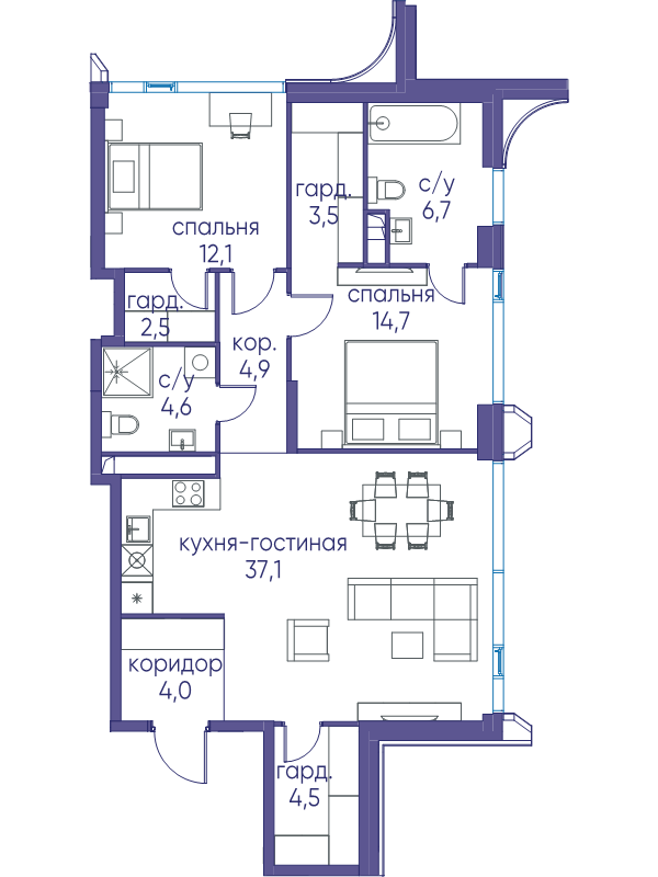 3 ккв (Евро) 90,1 м²