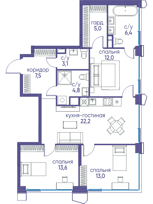4 ккв (Евро) 88 м²