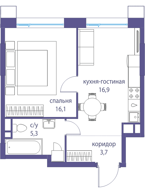 2 ккв (Евро) 42 м²