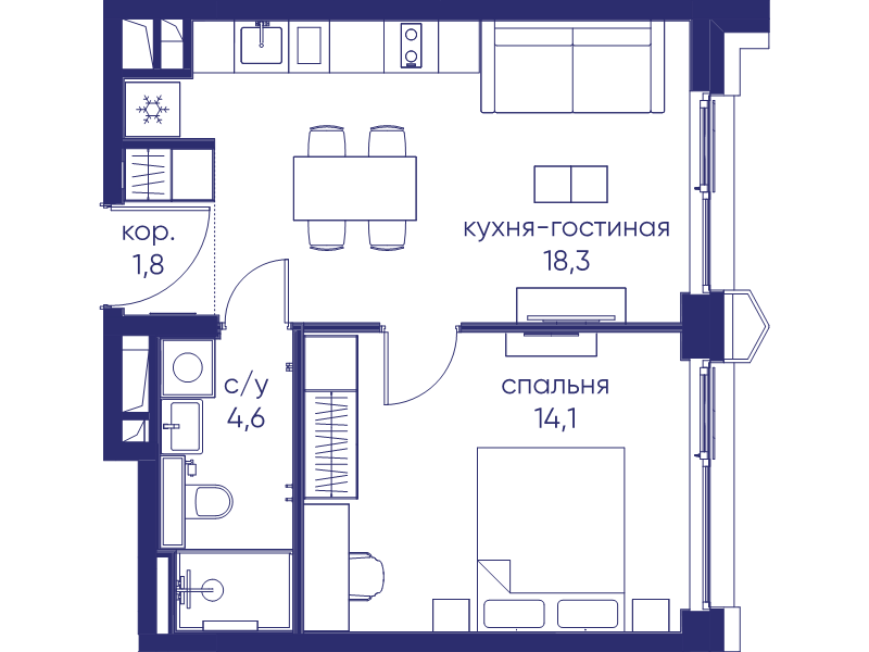 2 ккв (Евро) 38,8 м²