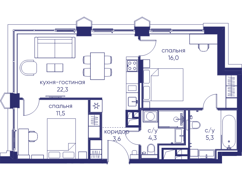 3 ккв (Евро) 63 м²
