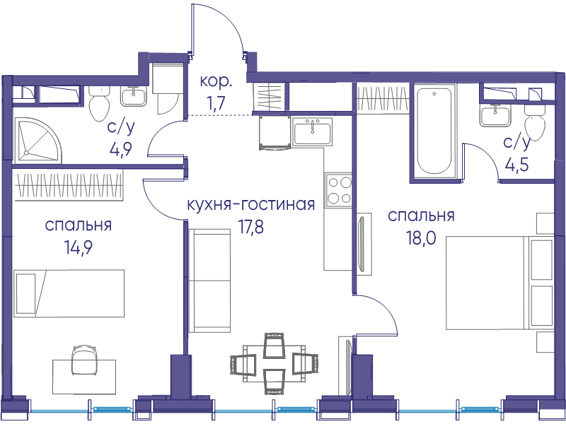 3 ккв (Евро) 61,8 м²
